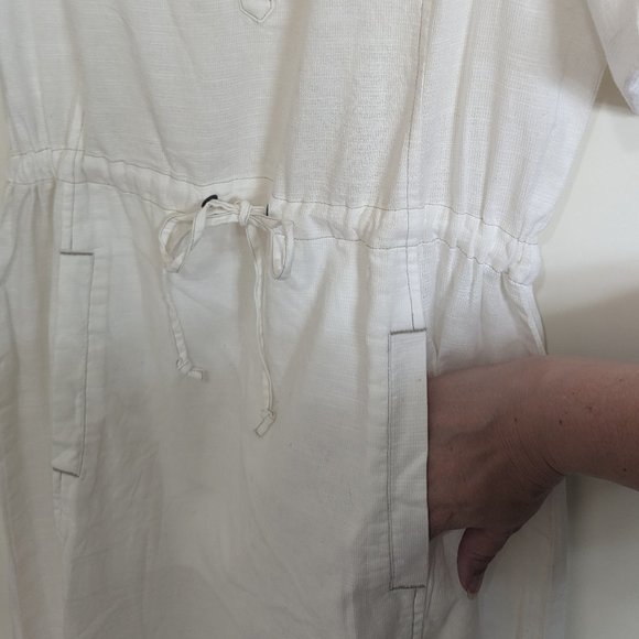 Royal Robbin’s White V-Neck Roll Sleeve Drawstring Waist Dress - Medium - Picture 9 of 13